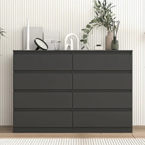 Vista 2 de Vibe & Dine Cómoda Doble de 8 Cajones, Cómoda Moderna con Almacenamiento Amplio para Closet, Dormitorio, Sala de Estar, Negro