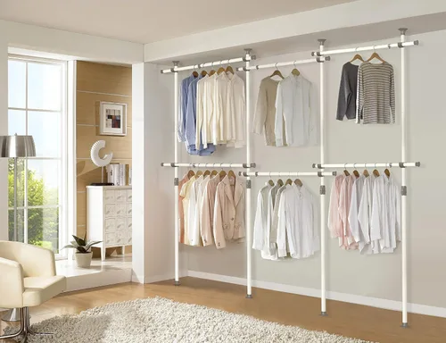 Vista 2 de PRINCE HANGER Rack Heavy Duty One Touch System Load 1,056LBS Percheros de ropa para colgar ropa Armario de metal Barra de tensión de ropa