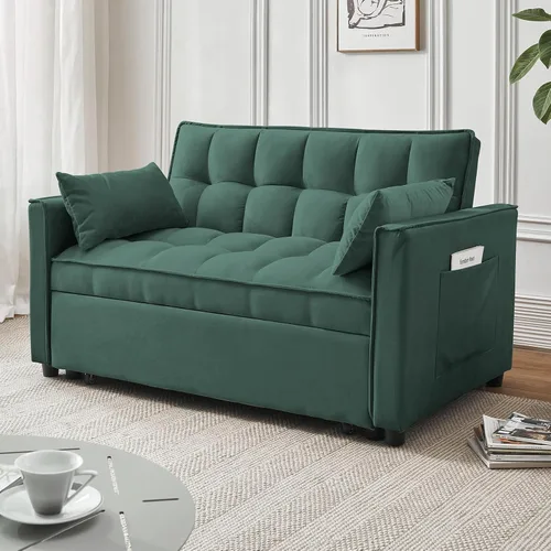 Vista 2 de ECHINGLE Sofá Cama Futón, Sofá Cama Sleeper 3 en 1 con Reposabrazos, Bolsillos de Almacenamiento y 2 Almohadas, Respaldo Ajustable, Sofá Cama