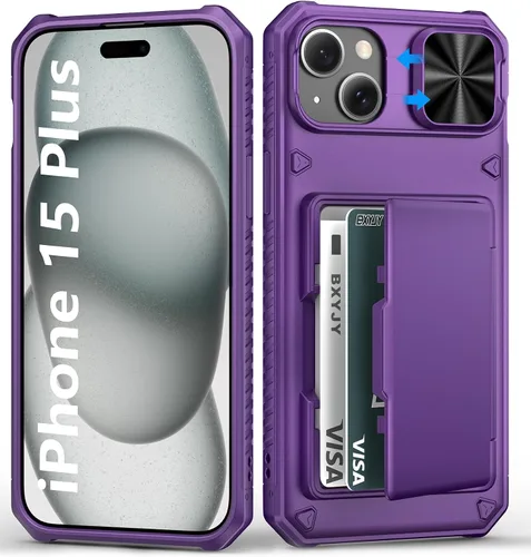 Vista 10 de BXYJY Funda tipo cartera para iPhone 15 Pro, tarjetero (4-5 tarjetas)