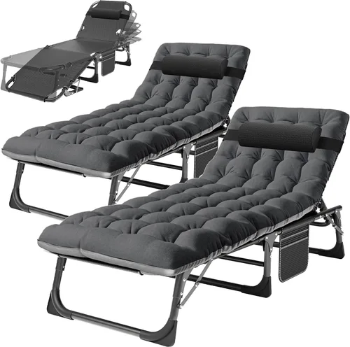 Vista 11 de H&ZT Silla de salón plegable con abertura para la cara – Silla reclinable ajustable para bronceado al aire libre con colchón, silla de sol