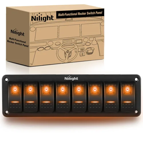 Vista 30 de Nilight Panel de Interruptores Basculantes de 2 Posiciones con Luz LED Naranja, 5 Pines On/Off, Interruptores Basculantes de Aluminio Precableados