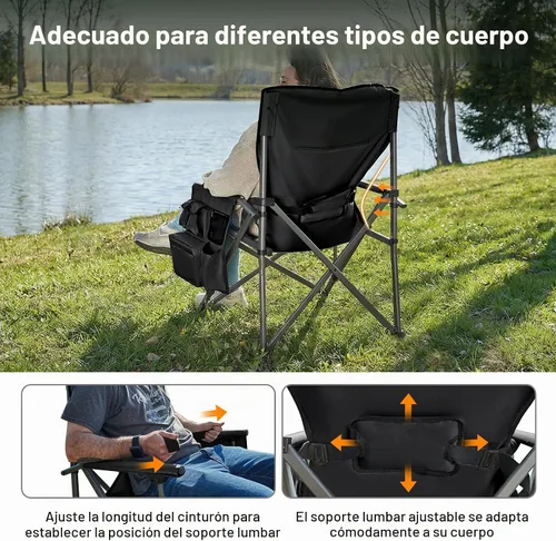 Vista 5 de TIMBER RIDGE Silla de campamento de aluminio de gran tamaño con soporte lumbar de hasta 500 libras, silla plegable de respaldo alto resistente