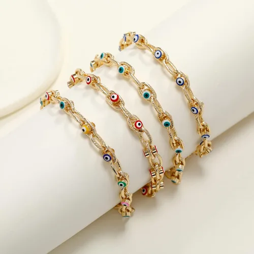 Vista 5 de sineed Pulsera de mal de ojo chapado en oro de 14 quilates, joyería de moda, ajustable, de buena suerte, pulsera de cadena de acero inoxidable