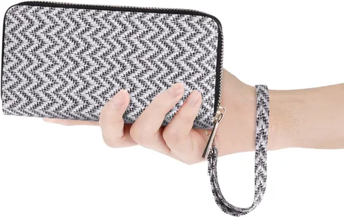 Vista 7 de Cartera de teléfono celular para mujer con doble cremallera y correa de muñeca extraíble