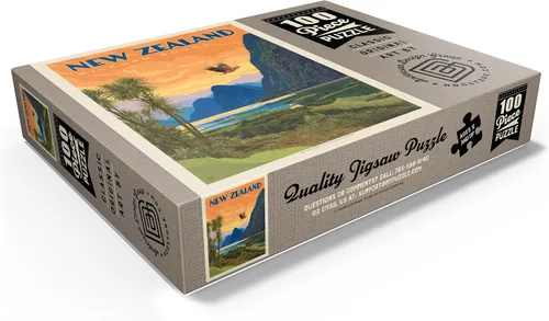 Vista 3 de MyPuzzle New Zealand: Milford Sound, Vintage Poster - Rompecabezas prémium de 100 piezas para adultos