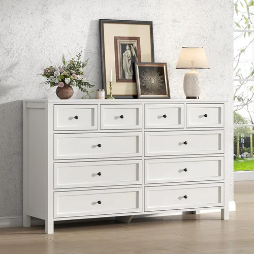 Vista 7 de Cómoda rústica con 10 cajones para dormitorio, cómoda blanca Blanco-10 Cajones