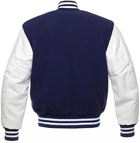 Vista 2 de Stewart & Strauss Chaqueta Varsity Letterman original desde 1977 (48 colores del equipo) Lana y cuero XXS a 6XL