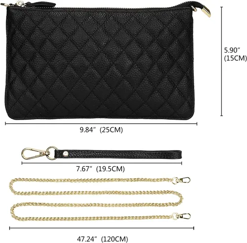 Vista 7 de Uromee Cartera de mano para mujer, de piel auténtica, con cadena de hombro desmontable