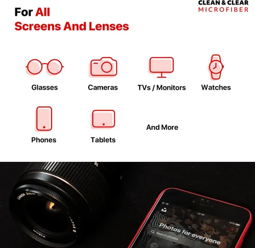 Vista 5 de 9 paños grandes de fibra Clean & Clear, alta calidad, para limpiar lentes de cámara, anteojos, pantallas y todo tipo de lentes , Paquete de 4