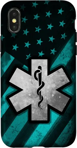 Vista 5 de Funda para iPhone 16 EMT EMS Paramédico Azul Turquesa USA Bandera Americana