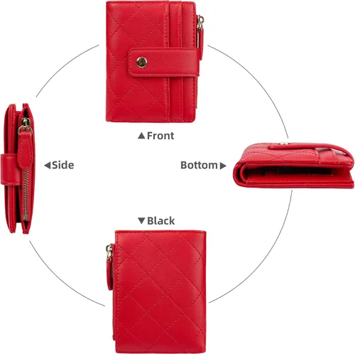 Vista 29 de Cartera de cuero para mujer, pequeña, compacta, plegable, con bolsillo para monedas con cremallera