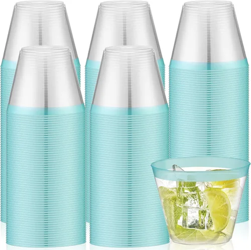 Vista 11 de Lounsweer 100 piezas de vasos de plástico con borde de 9 onzas, vasos de cóctel transparentes para boda, vasos de vino desechables resistentes