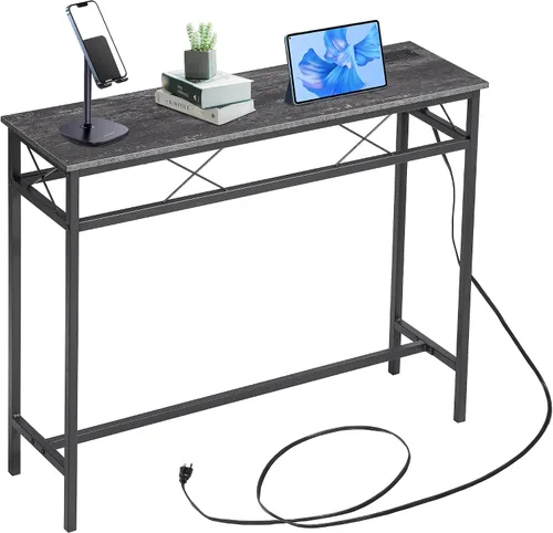 Vista 9 de VECELO Mesa consola angosta extra larga de 55 pulgadas con estación de carga, toma de corriente y puertos USB, para entrada, sala de estar, oficina