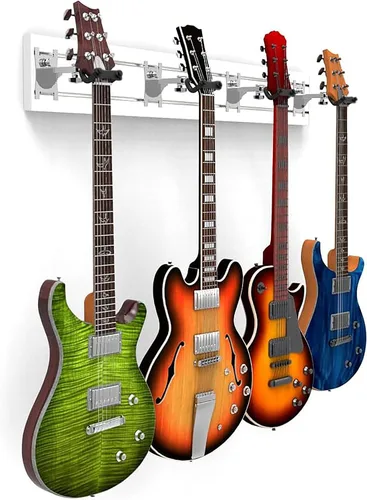 Vista 28 de DLDIRECT DiamondLife - Soporte de pared para guitarra color rojo cereza de 48 pulgadas, 3 perchas cromadas con bloqueo de seguridad acolchado