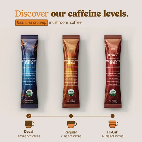 Vista 7 de ShroomDNA - Café de hongos descafeinado orgánico 10 en 1 certificado por USDA, café descafeinado instantáneo de hongos, tostado oscuro brasileño