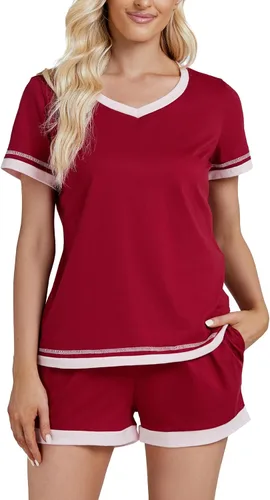 Vista 5 de KIFOVEN Conjunto de pijama de manga corta con cuello en V y pantalones cortos para mujer