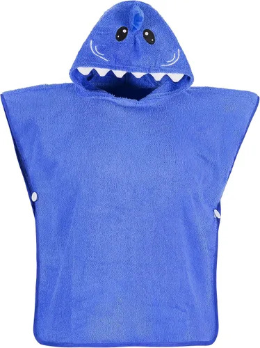Vista 7 de Hudz Kidz Poncho de toalla con capucha prémium para niños y niños pequeños, 100% algodón (tiburón azul)
