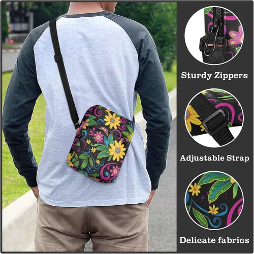 Vista 6 de Black Vintage Daisy cute messenger bag Crossbody Bags For Women Small Womens Crossbody Purses Ladies Shoulder Handbags Adjustable Strap for Travel