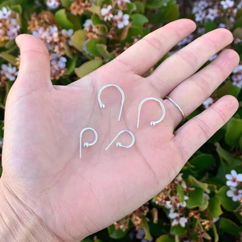 Vista 3 de Adabele Authentic Sterling Silver Half Round C Hoop Huggie Earrings 10mm 15mm 20mm 3mm Ball Hypoallergenic Nickel Free Jewelry Women Birthday Gift