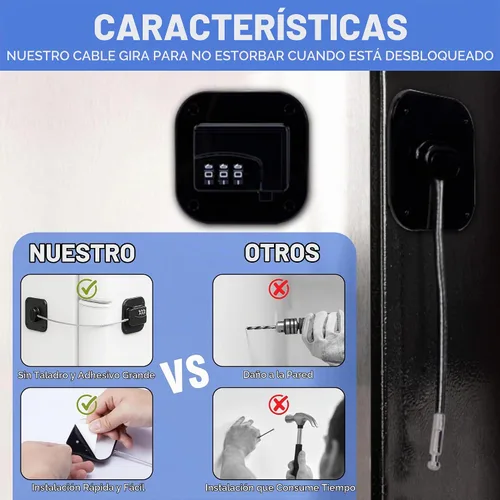 Vista 8 de Paquete de 2 combinaciones de cerraduras para refrigerador, cerradura de nevera resistente, código de 3 dígitos, no necesita llaves, cable de acero