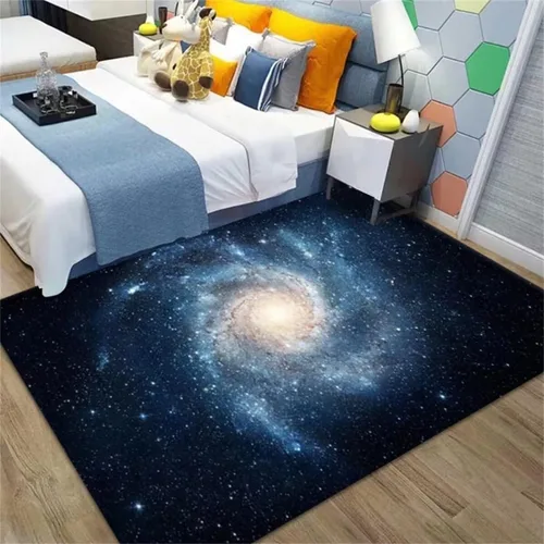 Vista 46 de Alfombra de espacio exterior para habitación de niños, 3 x 5 pies, alfombra Galaxy para dormitorio de niños, suave, antideslizante, sistema solar