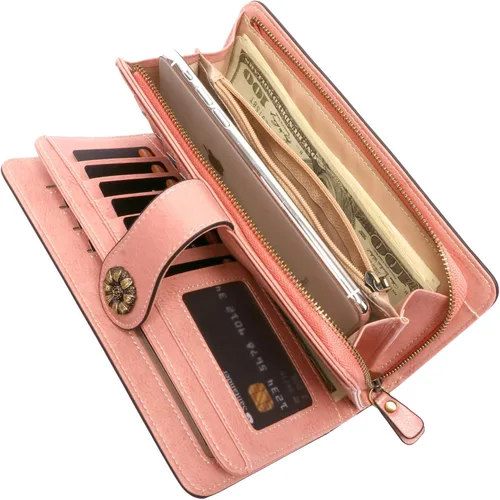 Vista 6 de Pearl Angeli Cartera para mujer cartera de cuero ceroso tarjetero para tarjetas de crédito Rfid