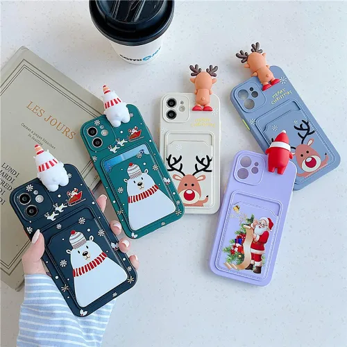 Vista 8 de Yatchen Funda de Navidad para iPhone 7/8/SE2, bonito diseño de dibujos animados 3D de Papá Noel con ranura para tarjetas, funda protectora ultra