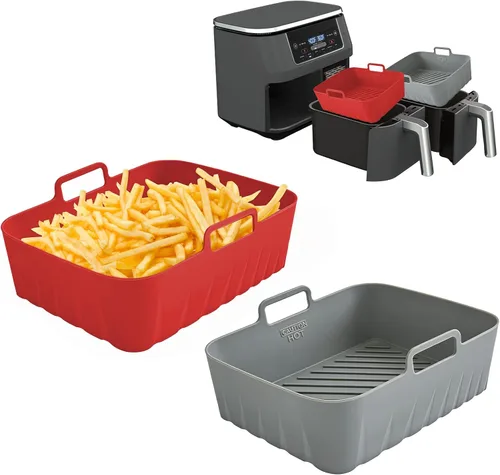 Vista 11 de Golden Associate Forros cuadrados de silicona para freidora de aire de 6.5 a 7.5 pulgadas, 2 piezas antiadherentes de grado alimenticio, canasta