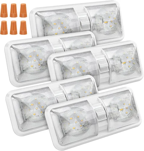 Vista 8 de Kohree Luces interiores de caravana, 5 unidades, luces LED de techo para caravana, luces de 12 V, lámpara de doble cúpula con interruptor