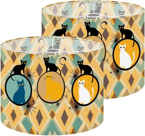 Vista 17 de Drum Lampshade Mid Century Black Cat Starry Lights Retro Style Medium Lamp Shade Replacement Linen Fabric Lampshades for Bedside Table Lamp Floor