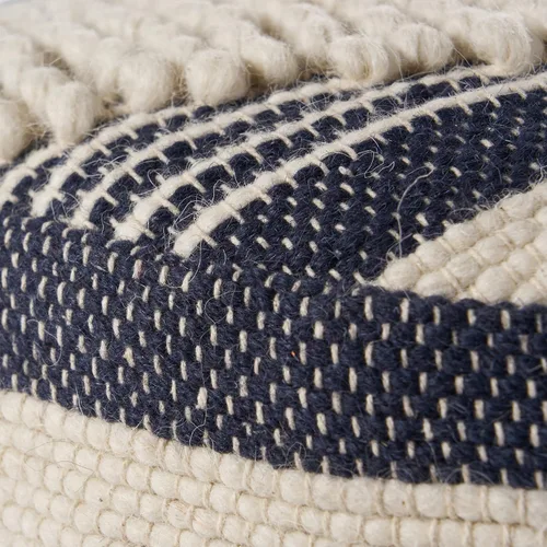 Vista 6 de Christopher Knight Home Lucknow Puf Cilindro Artesanal - Blanco/Azul Denim