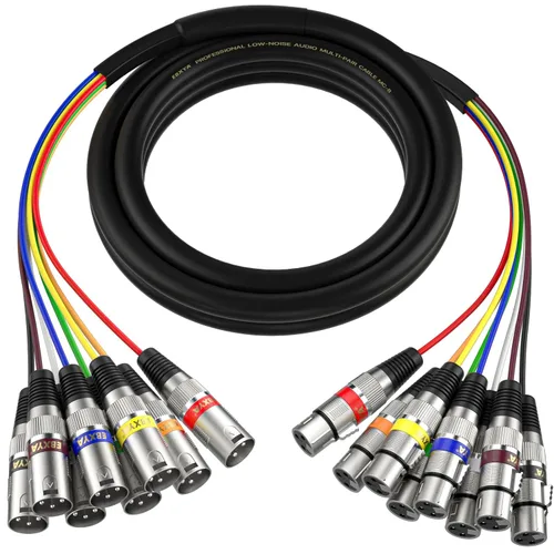 Vista 15 de Cables XLR Snake de 3 pies 4 colores, 4 canales macho a hembra XLR cable de micrófono Cable de conexión de serpiente de 3 pines para grabación