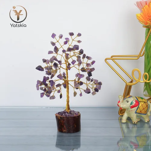 Vista 7 de YATSKIA Árbol de cristal de amatista - Decoración de piedras preciosas - Bonsái de dinero de Feng Shui - Amatista natural - Árbol de gemas de cristal