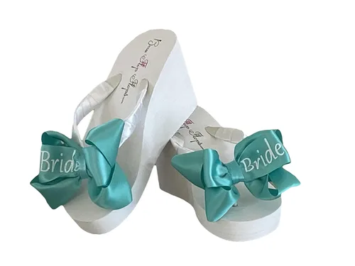 Vista 6 de Gold Bride Glitter Bling Bow Flip Flops for the Wedding