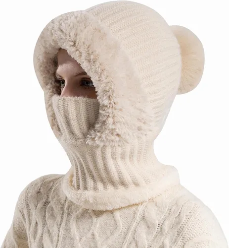 Vista 23 de Gorro de Invierno para Mujer de Una Pieza con Forro Polar Pasamontañas de Punto Conjunto con Bufanda Circular para Cuello Gorro de Esquí para Nieve