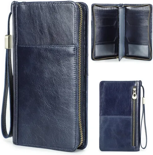 Vista 14 de Funda de cuero de grano superior para pasaporte de viaje para hombre y mujer, hecha a mano para 4 pasaportes y múltiples tarjetas, bloqueo RFID
