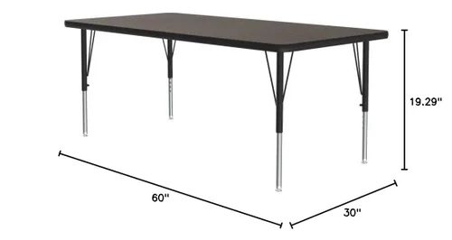 Vista 2 de Correll - Mesa de actividades rectangular Econoline de 30 x 60 pulgadas, parte superior de melamina de nogal con forma, altura ajustable