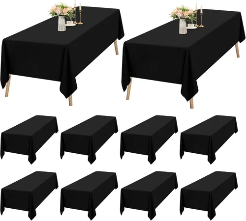 Vista 24 de Paquete de 12 manteles rectangulares beige para mesas de 6 pies de 60 x 102 pulgadas, manteles impermeables beige a granel para bodas, poliéster