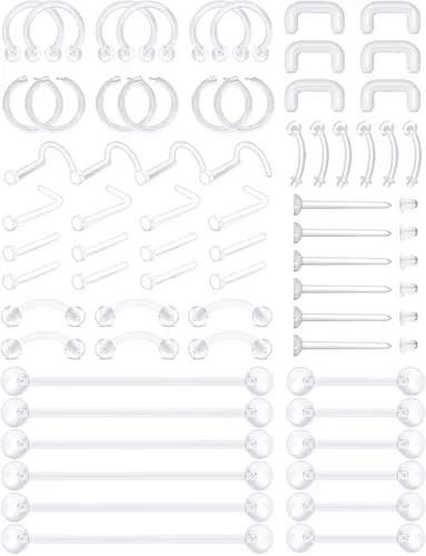 Vista 35 de D.Bella Retenedores de piercing transparentes de 16G para cartílago flexible para hélix, daith, rook, tragus, retenedor de aretes Bioflex, nariz