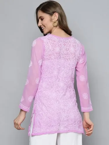 Vista 2 de Ada India bordado a mano tradicional chikankari georgette top túnica camisa Kurti para las mujeres A911230
