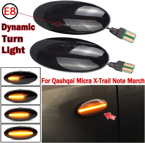Vista 3 de Para Nissan Qashqai J10 X-trail T31 Cube Juke Leaf Micra Micra K13 Note E11 Dynamic Auto LED Side Marker Luz de señal de giro transparente (ahumado)