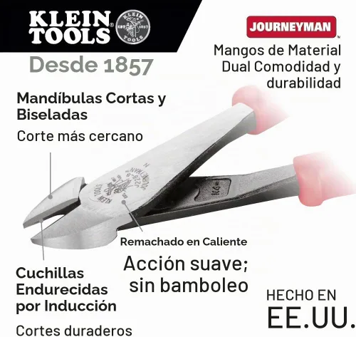 Vista 2 de Klein Tools Alicates J228-8, fabricados en EE. UU., Alicates de corte diagonal con asas Journeyman de doble material, mandíbulas cortas y bordes