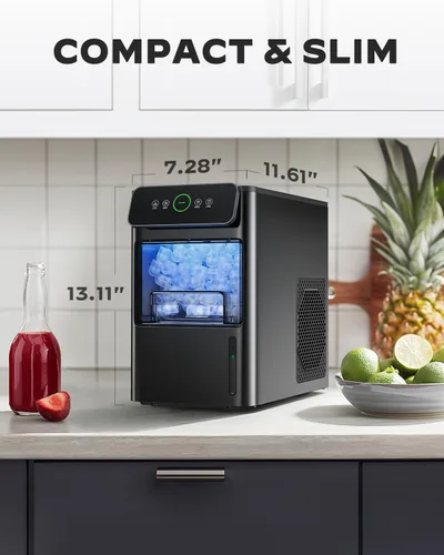 Vista 6 de Silonn - Máquina de hielo portátil para encimera - 9 kilos de hielo con forma de bala por día, hace hielo en 6 minutos, acero inoxidable con ventana