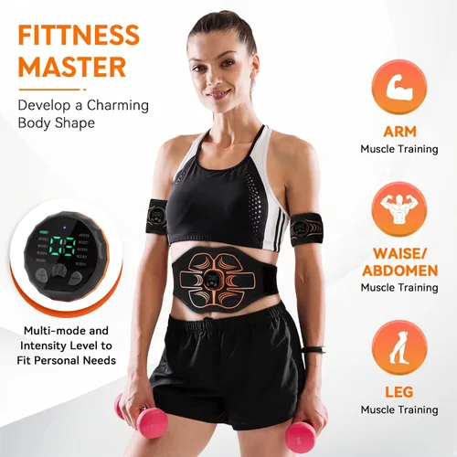 Vista 4 de Estimulador muscular electrónico; estimulador de abdominales, máquina muscular para abdomen/brazos, recargable por USB para fitness, entrenamiento