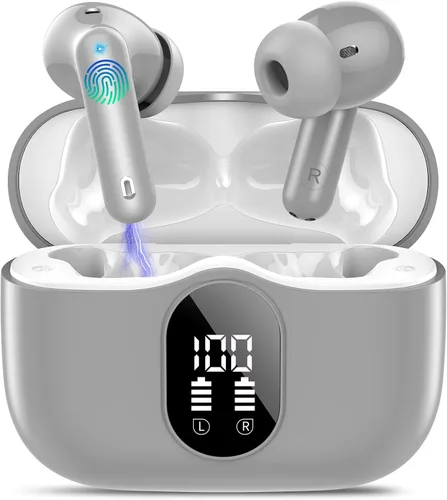 Vista 16 de Auriculares inalámbricos, Auriculares Bluetooth 5.4 con graves estéreo, Auriculares intrauriculares con micrófono de cancelación de ruido y pantalla
