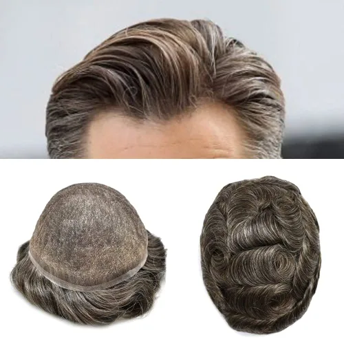Vista 20 de PUNRU HAIR Completo Swiss Lace Toupee para hombres Sistema de cabello humano real Sistema de reemplazo de cabello humano para hombre Toupee