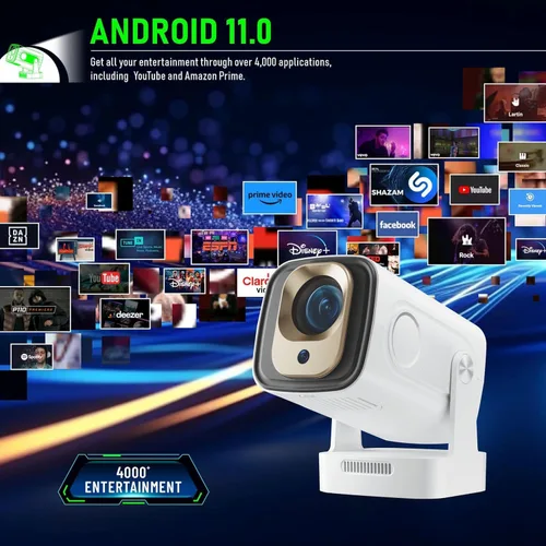 Vista 8 de Mini proyector HY260PRO, resolución nativa 1080P, Android 11.0, WiFi 6, Bluetooth 5.4, 200 lúmenes ANSI, pantalla de 130 pulgadas