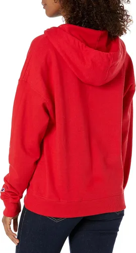 Vista 2 de Champion Sudadera con capucha de forro polar Powerblend con cremallera para mujer, diseño clásico pequeño, BlancoNegro