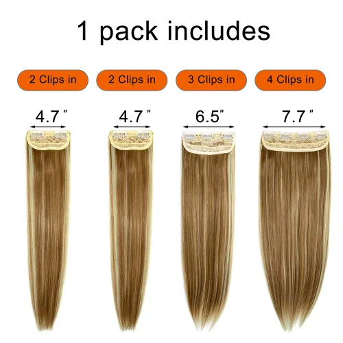 Vista 3 de Extensiones de cabello ondulado, doble trama, 7 piezas con 16 clips, largo de 24 pulgadas